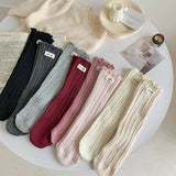 Women Flower Ear Edge Long Crew Socks_Cwms0420