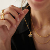 STAINLESS STEEL MULTI LAYERED GEMSTONE NECKLACE_CWMM5733