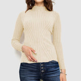 Wide-Striped Solid-Color Long-Sleeved Top