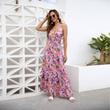 V-Neck Waistband Print Dress