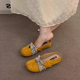 Womens Yellow Suede Closed Toe Slip-On Mules