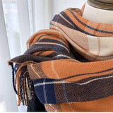 PLAID TASSEL SCARF FOR WOMEN RETRO WINTER WARMTH_CWASC1454