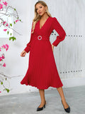 V-Neck Fashion,Slimming Elegant Pleated Dress
