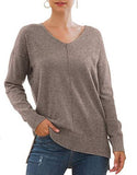 V-Neck Batwing Sleeve Solid Color Knit Sweater