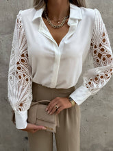 Womens Solid Color Lace Cutout Patchwork Shirt