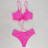 Tied Bow Bikini Set-Solid Color Sexy Swimsuit_Cwmw0189