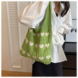 Cwab4569_Heart Pattern Knitted Large Capacity Tote Bag