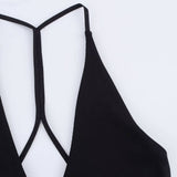 SOLID COLOR V NECK HALTER PATCHWORK DRESS_CWDHL0984