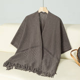 Solid Colour Hollow Knit Tassel Cape Cape