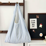 Striped Lightweight Large Capacity Canvas Bag_Cwab3094