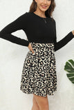 Stylish Crew Neck Leopard Print Slim-Fit Dress