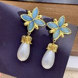 Women Retro Blue Series Gemstone Earrings