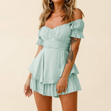 Solid-Color One-Shoulder Lantern-Sleeved Dress