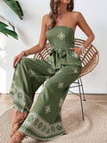 Strapless Snowflake Print High-Waisted Jumpsuits