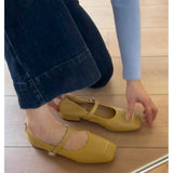 SOFT YELLOW SQUARE TOE MARY JANE FLAT SHOES_CWSHF0123