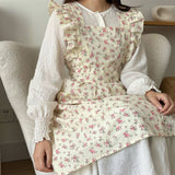 Washed Cotton And Linen Ruffled Floral Apron_Cwmm5807