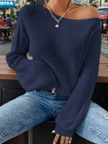 Solid-Color Loose Pullover One-Shoulder Sweater