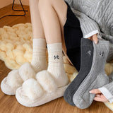 BOW EMBROIDERED CREW SOCKS CUTE STYLISH FOR WOMEN_CWMS0949
