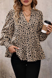 Women V Neck Leopard Printed Ruffled Shirt_Cwtstl0588
