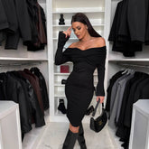 Solid Color Off-The-Shoulder Slim-Fit Dress