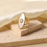 18K GOLD STAINLESS STEEL OVAL PEARL SHELL RING_CWAJE1246