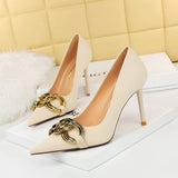 SHALLOW MOUTHED POINTED METAL BUCKLE HIGH HEELS_CWSHH0049