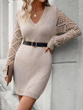 Solid Color Cut-Out V-Neck Sweater Dress