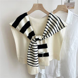 STRIPED KNIT SHAWL NECK SHOULDER WRAP_CWASC0843