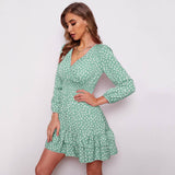 V-Neck Bubble Long Sleeve Skirt Dress