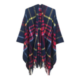 CAPE DOUBLE SIDED PLAID SLIT SHAWL_CWASC1209