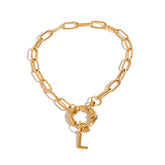 DURABLE 18K GOLD LETTER O LINK CHAIN BRACELET_CWAJE4893
