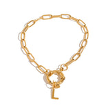 DURABLE 18K GOLD LETTER O LINK CHAIN BRACELET_CWAJE4893