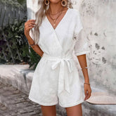 Waist Romper With Hollowed Embroidery