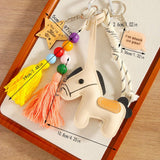 CREAM PU PONY TASSEL STAR BAG CHARM KEYCHAIN_CWMM7748