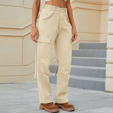 Washed Work Pants Ribbon Denim Casual Pants