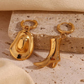 Western Style 18K Gold Cowboy Boot Hat Earrings