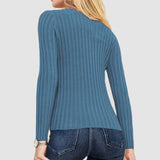 Wide-Striped Solid-Color Long-Sleeved Top