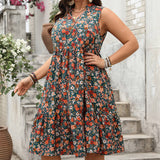 ELEGANT STYLISH YOUTHFUL PRINTED SLEEVELESS DRESS_CWDMD5979