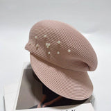 ELEGANT PEARL BERET STRAW HAT FOR WOMEN_CWAH3485