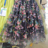 COLORFUL FLORAL MESH PRINT PLEATED TULLE SKIRT_CWBLS0399