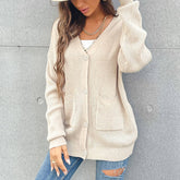V-Neck Button Pocket Cardigan Knit Cardigan