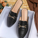 Women Large Size Crocodile Leather Flat Mules