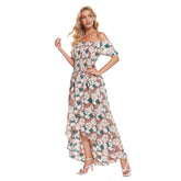 Strapless Halter Print Irregular Split Beach Dress