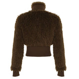 Vintage Furry Patchwork Stand-Up Collar Jacket