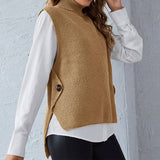 Solid Color Turtleneck Sleeveless Waistcoat