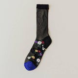RETRO CASUAL FLORAL BLACK SOCKS_CWMS0562