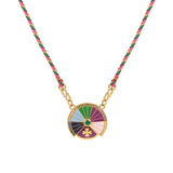 GOLD PLATED NECKLACE WITH COLORFUL ROUND PENDANT_CWMM3828