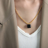 NATURAL STONE AGATE PENDANT TITANIUM STEEL NECKLAC_CWAJE1094