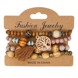 Cwmm10462_Wood Bead Rose Alloy Handmade Bracelet Set
