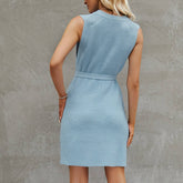 Solid Knitted Skirt Split Dress